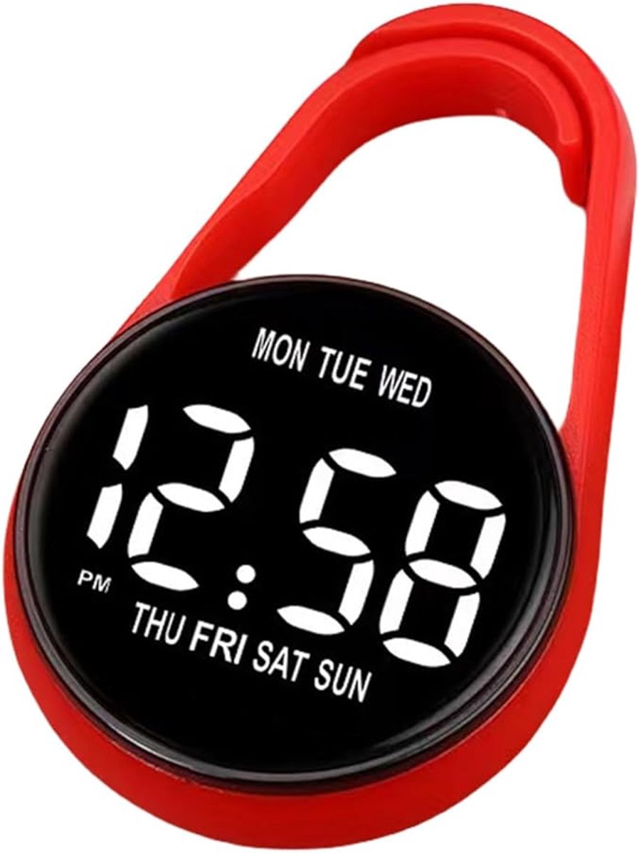 Mini Klok voor Studenten – Sleutelhangerformaat – Draagbare Digitale Timer met Ophanghaak | 3.8 × 1.2 cm – Rood | ABS